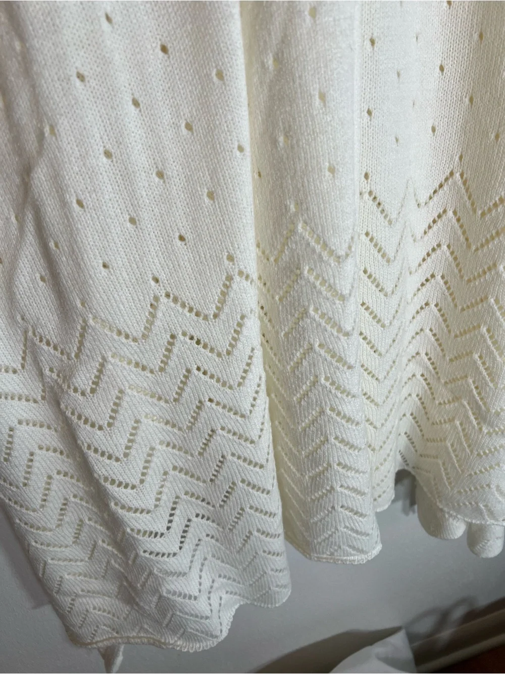 Cream Ivory Open Knit Throw Blanket with Chevron Border